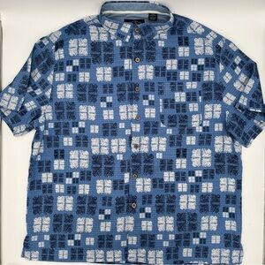 Nat Nast Shirt Silk Cotton Geometrical Print XL Blue